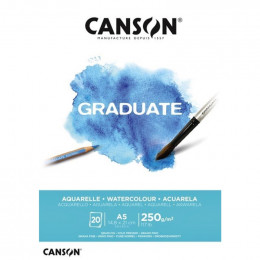 Альбом (блок) для акварели, холодний пресс, Canson Graduate Watercolour 20 листов 250 г/м2, А5 (14,8х21 см)