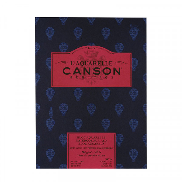 Альбом (блок) для акварелі, гарячий прес, Canson Heritage 12 аркушів 300 г/м2, 21х31 см
