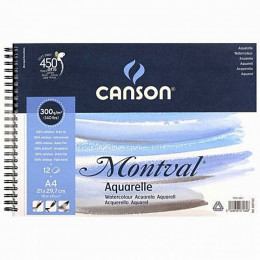 Альбом (блок) для акварелі на спіралі Canson Montval 12 аркушів 300 г/м2 А4 (21x29,7 см)