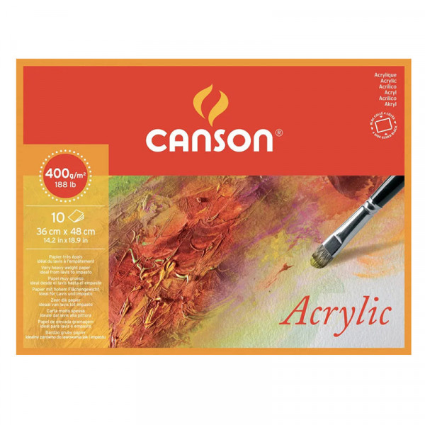 Альбом (блок) для акрилу та акварелі Canson Acrylic Cold pressed, 36х48 см, 400 г/м2, 10 аркушів