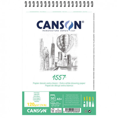 Альбом для ескізів на спіралі A5 (50) 14,8x21 см 120 г Canson 1557® Sketch Light grain, 5003-383