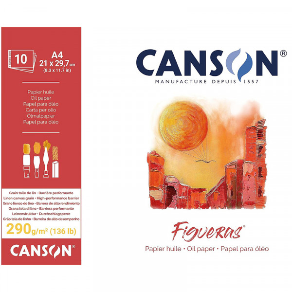 Альбом (склейка) для акрилу та олії Canson Figueras, Linen canvas grain 290г/м2, 21x29,7 см (10 аркушів) 