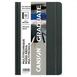 Скетчбук Canson тверда обкладинка 64 сторінки, сірі аркуші 14,8*21 см., 220 г/м2, Graduate Books Mixed Media