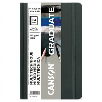 Скетчбук Canson тверда обкладинка 64 сторінки, сірі аркуші 14,8*21 см., 220 г/м2, Graduate Books Mixed Media