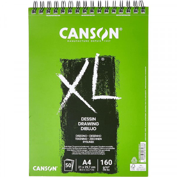 Альбом (блок) бумаги для очерков на спирале Canson XL Dessin Light grain А4 21*29,7 см, 160 г/м2, 50 листов