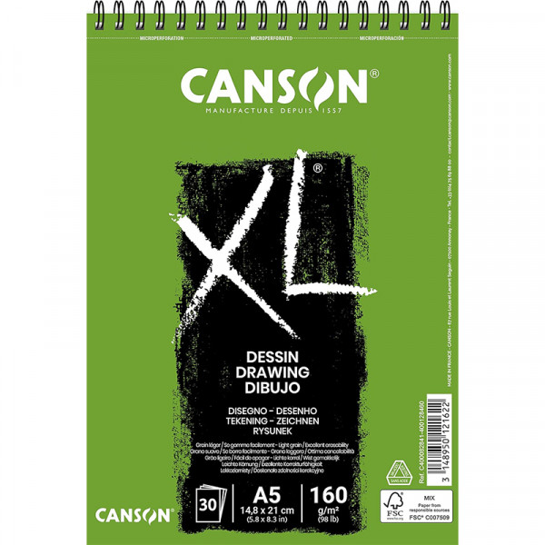 Альбом (блок) для ескізів на спіралі Canson XL Dessin Light grain , А5, 30 аркушів, 160 г/м3