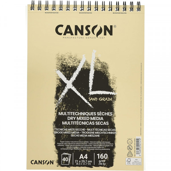 Альбом (блок) бумаги для эскизов на спирале Canson XL Sand Grain, Natural А4 21*29,7 см, 160 г/м2, 40 листов