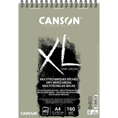 Альбом (блок) паперу для ескізів на спіралі Canson XL Sand Grain, Grey А4 21*29,7 см, 160 г/м2, 40 аркушів