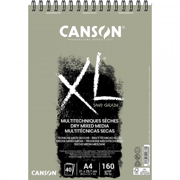 Альбом (блок) паперу для ескізів на спіралі Canson XL Sand Grain, Grey А4 21*29,7 см, 160 г/м2, 40 аркушів