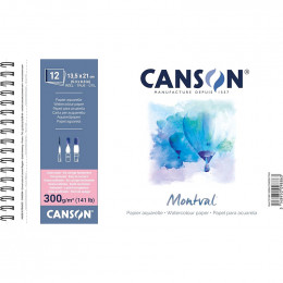 Альбом (блок) для акварелі Canson на спіралі  Montval Hot Pressed 300 г, 13,5x21 см (12 аркушів)