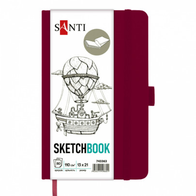 Cкетчбук для графіки 13*21 см, 80 арк., 110 г/м2, тверда обкладинка PU сливова, Santi