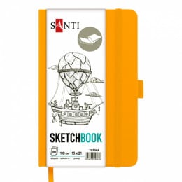 Cкетчбук для графіки 13*21 см, 80 арк., 110 г/м2, тверда обкладинка PU жовта, Santi