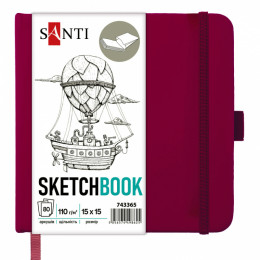 Cкетчбук для графіки 15*15 см, 80 арк., 110 г/м2, тверда обкладинка PU сливовий, Santi