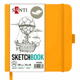 Cкетчбук для графіки 15*15 см, 80 арк., 110 г/м2, тверда обкладинка PU жовта, Santi