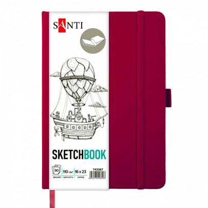 Cкетчбук для графіки 16*23 см, 80 арк., 110 г/м2, тверда обкладинка PU сливова, Santi