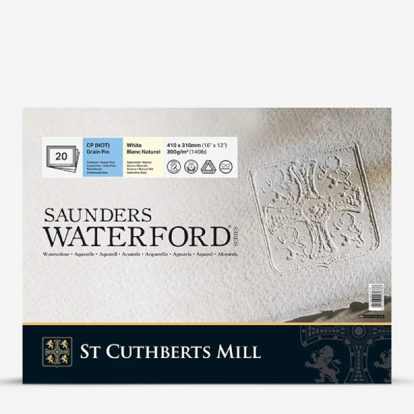 Блок бумаги для акварели холодный пресс, 31*41 см, 20 листов 300 г/м2, 100% cotton, CP, White Saunders Waterford, 9069-786