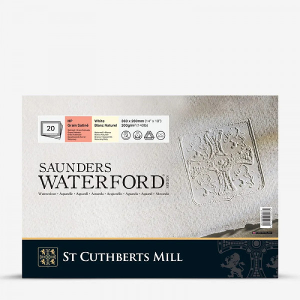 Блок бумаги для акварели горячий пресс, 26*36 см, 20 листов 300 г/м2, 100% cotton, HP, White Saunders Waterford