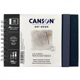 Блокнот для акварелі Canson & Saunders Waterford Art Book, Cold Press, 100% бавовна, 300 г/м2, 20 аркушів, A5 (14,8*21 см) Landscape