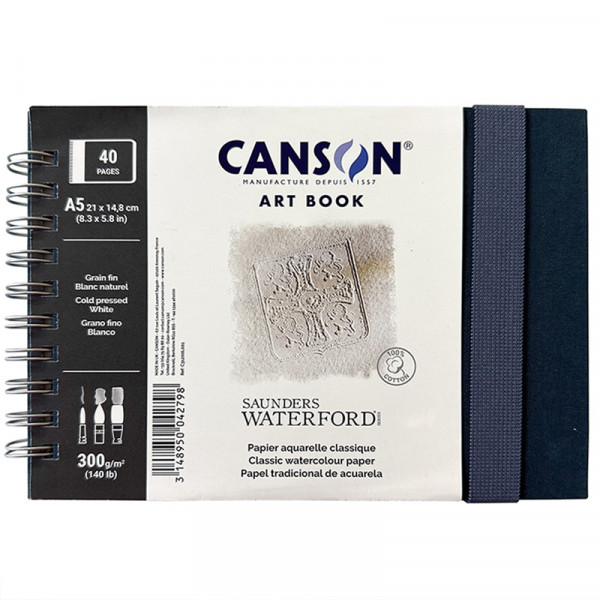 Блокнот для акварелі Canson & Saunders Waterford Art Book, Cold Press, 100% бавовна, 300 г/м2, 20 аркушів, A5 (14,8*21 см) Landscape