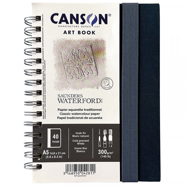 Блокнот для акварели Canson&Saunders Waterford Art Book, Cold Press, 100% хлопок, 300 г/м3, 20 листов, A5 (21*14,8 см) Portrait
