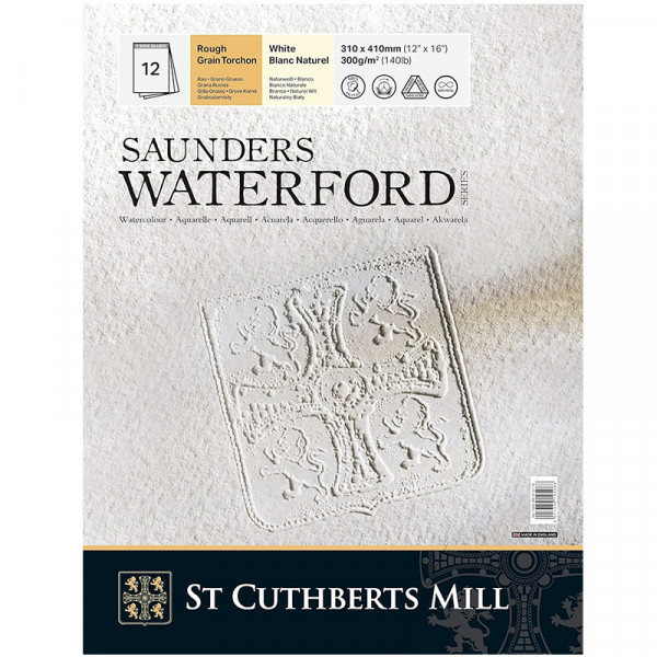 Альбом (блок) для акварели, Saunders Waterford, Rough Grain, 100% хлопок, 12 листов, 300 г/м2, 23*31 см.