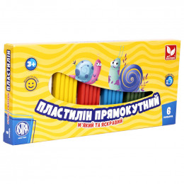Набір пластиліну, прямокутний, Школярик 6 кольорів