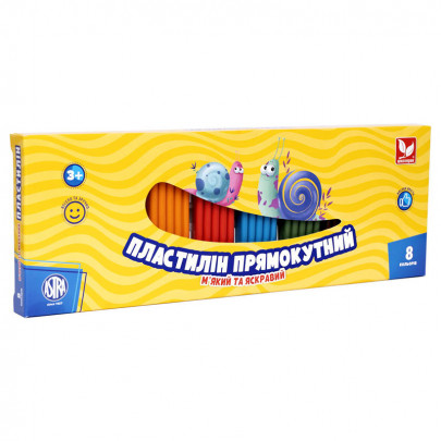 Набір пластиліну, прямокутний, Школярик 8 кольорів