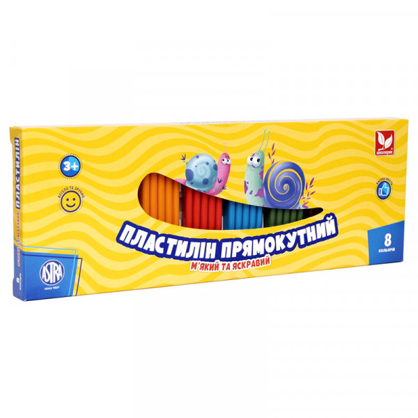 Набір пластиліну, прямокутний, Школярик 8 кольорів