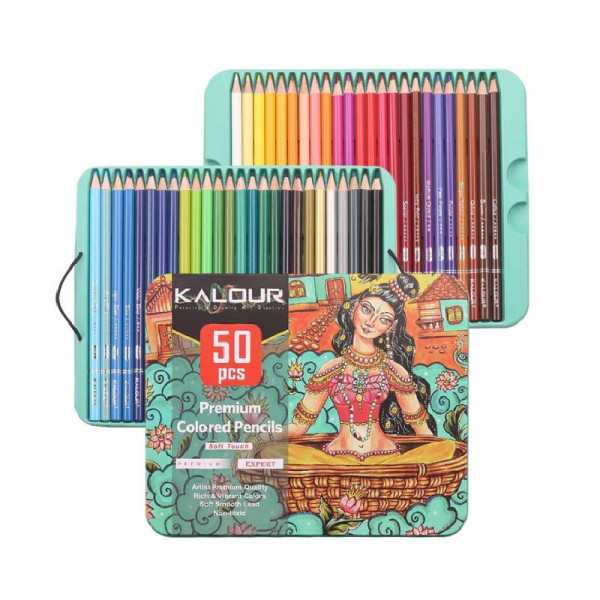 Набір кольорових олівців в металевому пеналі, 50 кольорів Kalour Colored Pencils, 842001