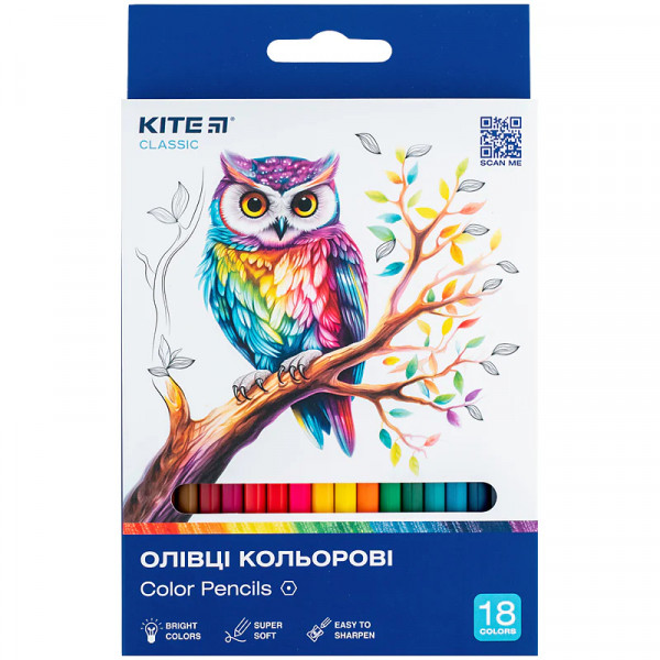 Набір кольорових олівців 18 шт., Kite Classic