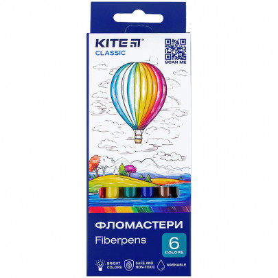 Набір фломастерів 6 кольорів, Kite Classic