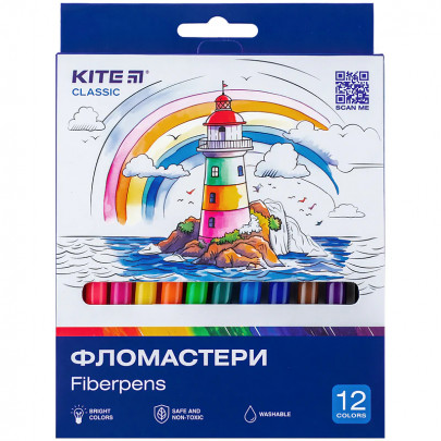 Набір фломастерів 12 кольорів, Kite Classic