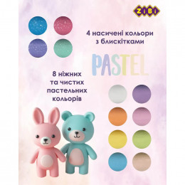 Пластилін 12 кольорів (8 пастельні + 4 з глітером), 200 г., PASTEL ZiBi KIDS Line