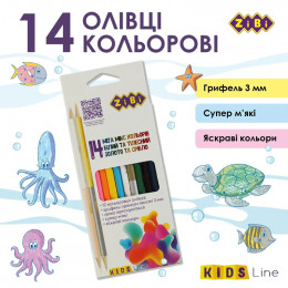 Набор цветных карандашей 14 цветов 12 шт. (10+2 двухсторонние), трехгранные, KIDS Line ZiBi