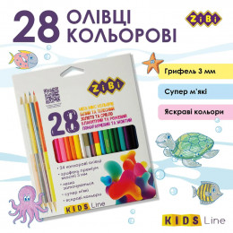Набор цветных карандашей 28 цветов 24 шт. (20+4 двухсторонние), трехгранные, KIDS Line ZiBi