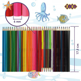 Набор цветных карандашей 42 цвета 36 шт. (30+6 двухсторонние), трехгранные, KIDS Line ZiBi