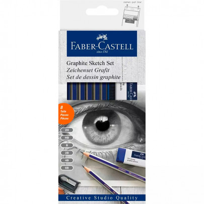 Набір чорнографітних олівців Faber-Castell Graphite Sketch Set, 6 олівців, гумка, точилка
