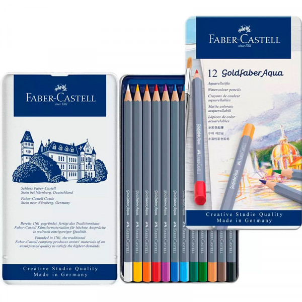Набір акварельних олівців Goldfaber Aqua, 12 шт, металевий пенал, Faber-Castell