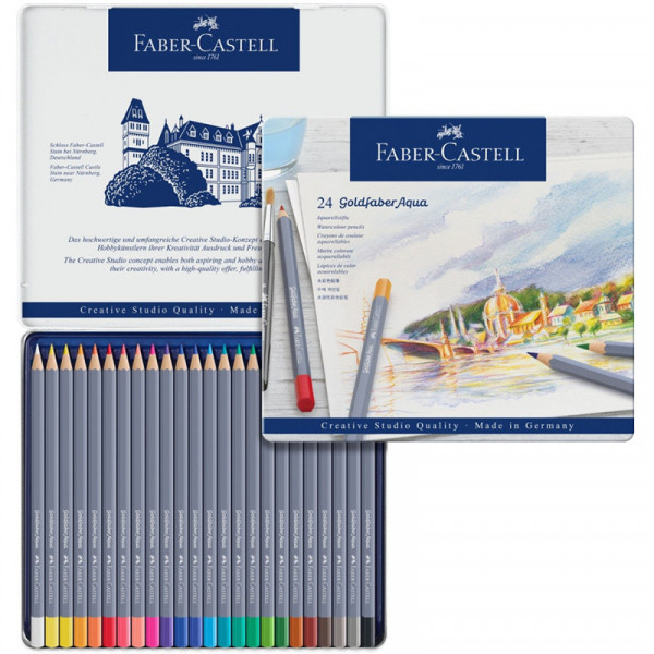 Набір акварельних олівців Goldfaber Aqua, 24 шт, металевий пенал, Faber-Castell