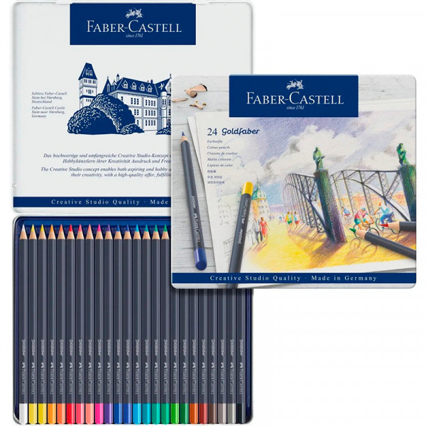 Набір кольорових олівців FaberCastell Goldfaber, 24 кольори в металевому пеналі