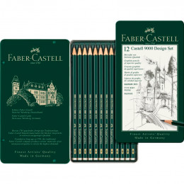 Набір чорнографітних олівців CASTELL 9000, 5Н-5В, 12 шт, метал, Faber-Castell