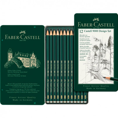 Набір чорнографітних олівців Faber Castell CASTELL 9000, 5Н-5В, металева коробка, 12 шт