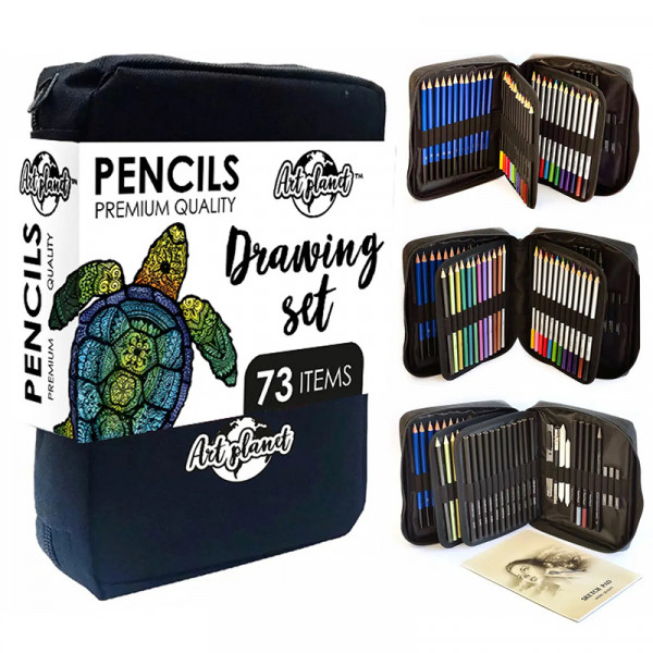 Набір графічних матеріалів Art Planet “Черепаха”, 73 предмети, нейлоновий пенал на застібці