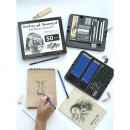 Набір графітних матеріалів Art Planet "Лев", 50 предметів у картонному пеналі