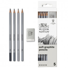 Набір олівців графітних 5 шт + гумка, в блістері Graphite Pencil Soft W&N, 490004 