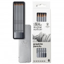 Набор карандашей графитовых в металле Winsor&Newton Graphic Pensil, 6 шт (B2,4,6,8, HB, 2H)