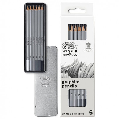 Набор карандашей графитовых в металле Winsor&Newton Graphic Pensil, 6 шт (B2,4,6,8, HB, 2H)