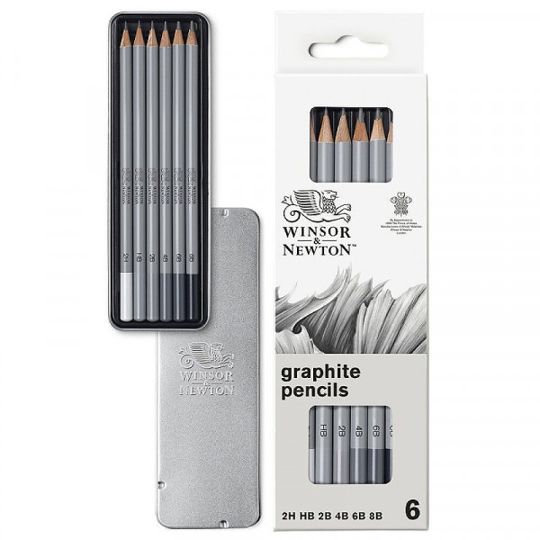 Набір графітових олівців Studio Collection Medium Graphite Pencil, 6 шт, метал, Winsor&Newton