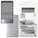 Набор карандашей графитовых в металле Winsor&Newton Graphic Pensil, 12 шт (B, 2,3,4,5,6, HB, H, 2,3,4, F)