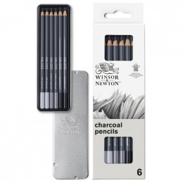 Набір олівців вугільних 6 шт, в металі Charcoal Pencil W&N, 490025